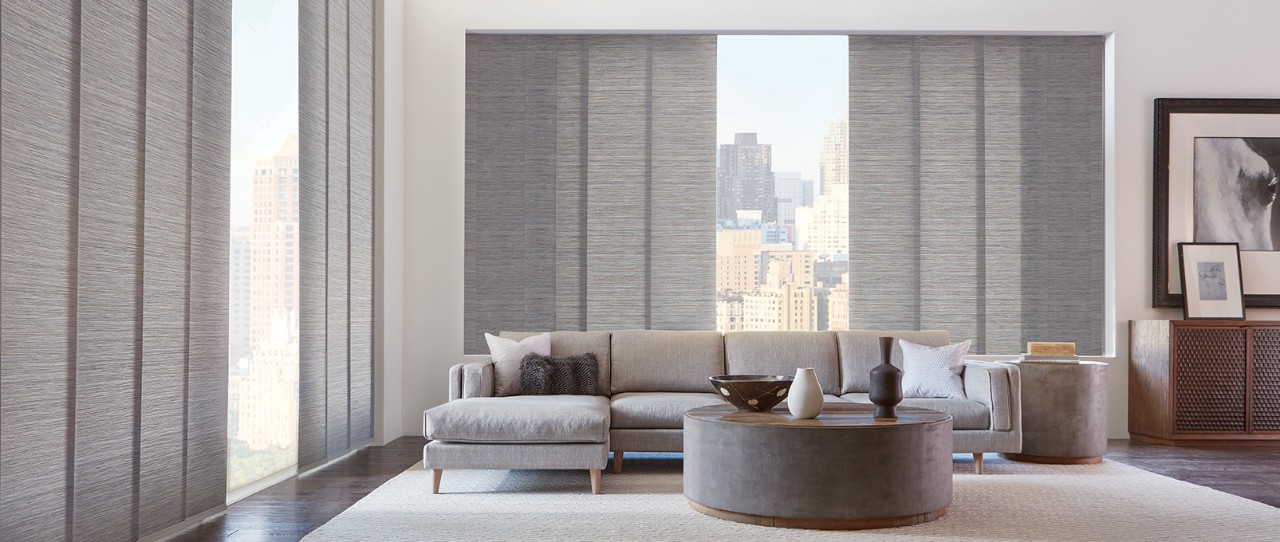 Skyline® Gliding Window Panels Fabric: Maya  Color: Zanzibar Grey